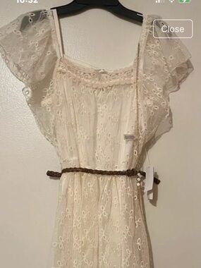 Delicate Cream Lace Flutter Sleeve Dress Girls size 16